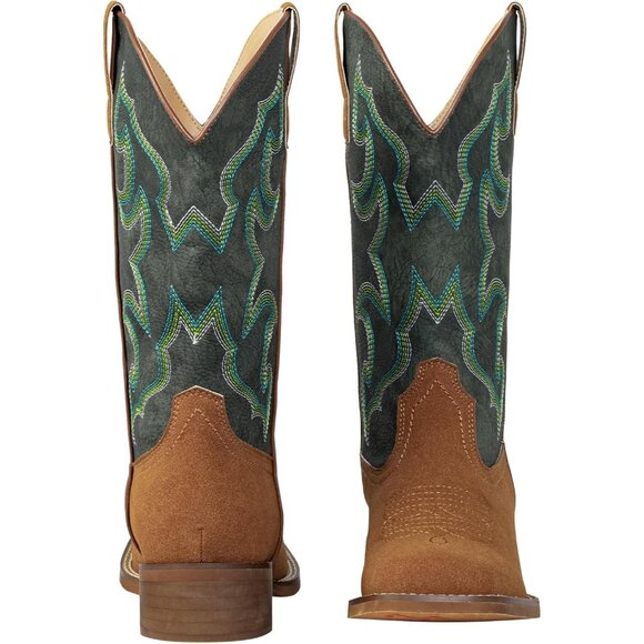 SheSole Woman Green Square Toe TwoTone Cowboy Boots Cowgirl Riding Western - Picture 2 of 6